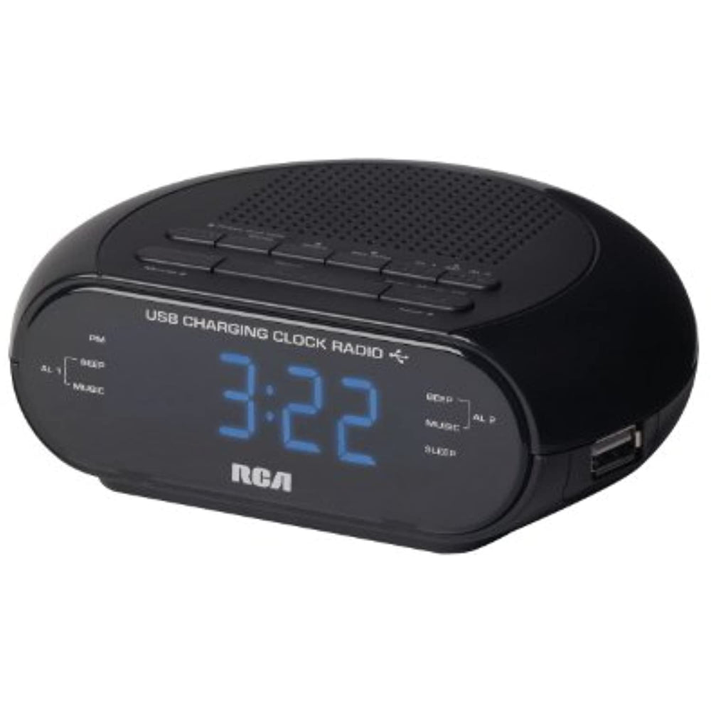 RCA Dual Wake Clock Radio with USB Charging