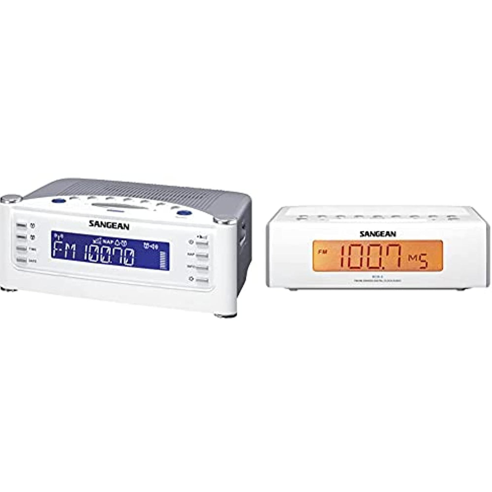 Sangean RCR-22 Atomic Clock with FM-RDS / AM / Aux-in Digital Tuning Clock Radio, Silver, one Size & AM/FM Alarm Clock Radio