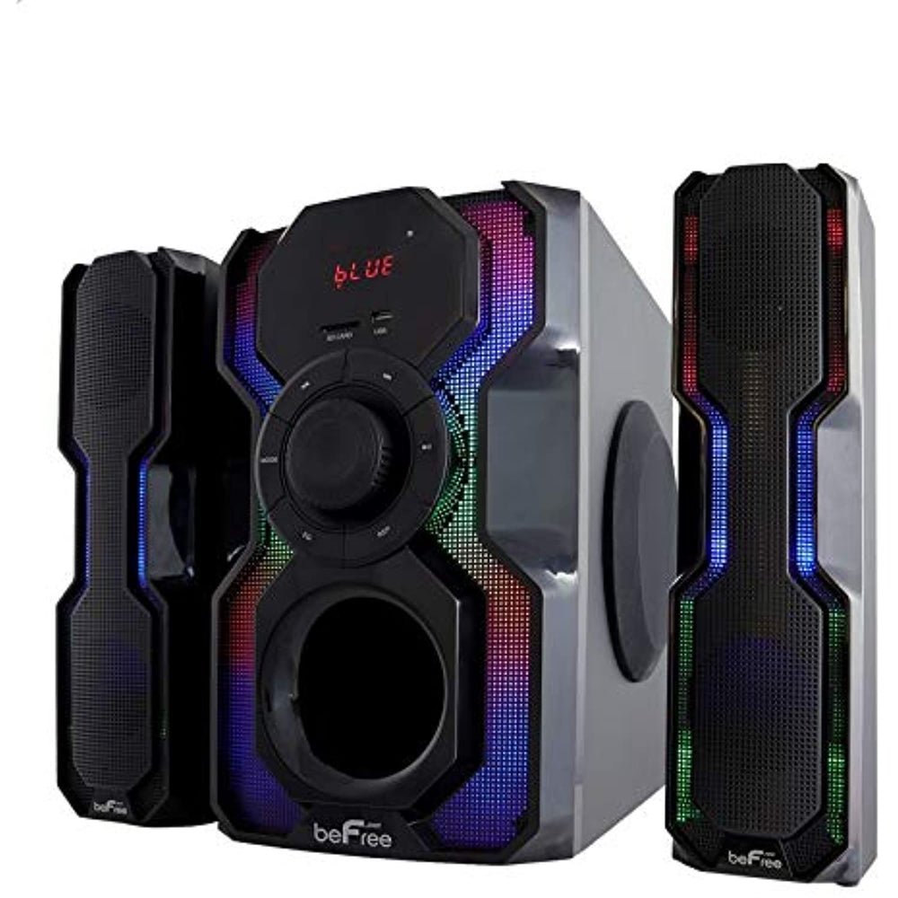 beFree Sound 2.1 Channel Bluetooth Multimedia Wired Speaker Shelf Stereo System with Reactive LED Lights, FM Radio, USB, and SD Inputs
