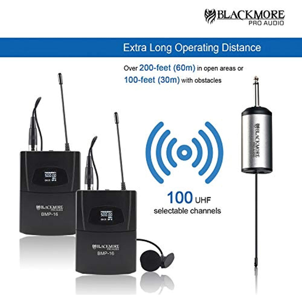 Blackmore Pro Audio Bmp-16 Dual Portable Dynamic Lapel UHF Microphone System