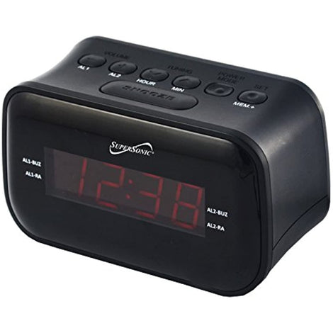 SuperSonic - Bluetooth Digital Alarm Clock with AM/FM Radio, Alarm Clock Radios - Black (SC-378BT)