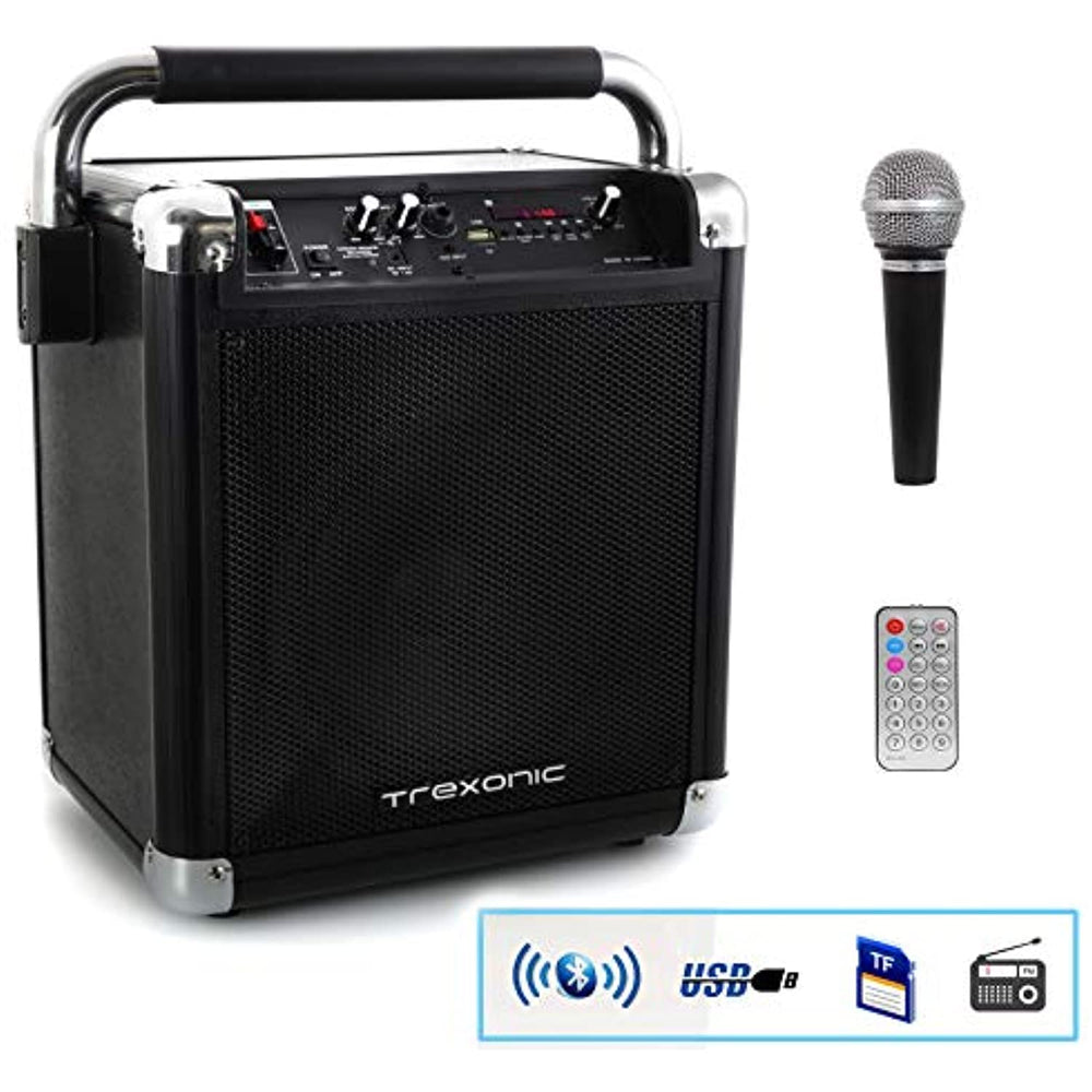 Trexonic Wireless Ultra Powerful Portable Rechargeable Bluetooth Party Speaker with USB Recording, FM Radio & Microphone in Sleek Tuxedo Black