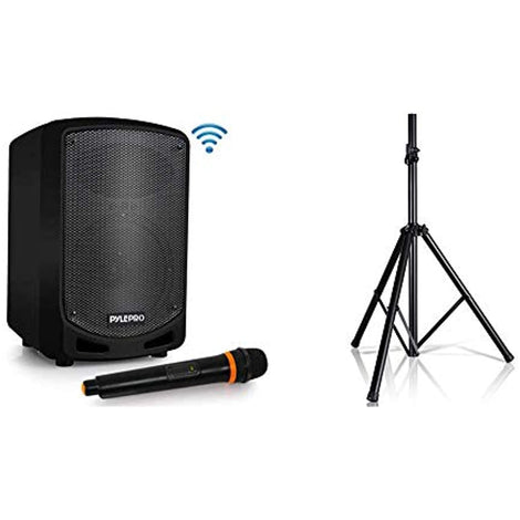 Pyle Bluetooth Karaoke PA Speaker -Indoor/Outdoor Portable Sound System w/ Wireless Mic, Audio Recording, Rechargeable Battery w/ Stand Mount Holder Heavy Duty Tripod, Adjustable Height for Stability