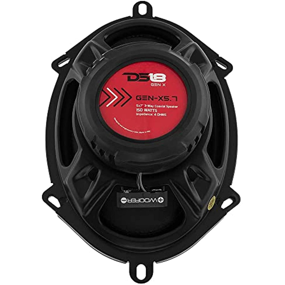 DS18 GEN-X5.7 Coaxial Speaker - 5x7 inch, 3-Way, 150W Max, 50W RMS, Black Paper Cone, Two Mylar Dome Tweeters, 4 Ohms - Clarity unparalled by Other Speakers in Their Class (2 Speakers)