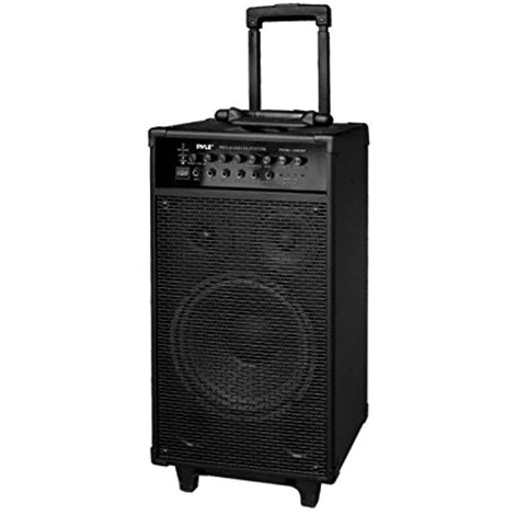 Pyle Wireless Portable PA Speaker System - 800W Bluetooth Compatible Rechargeable Battery Powered Outdoor Sound Speaker Microphone Set w/ 30-Pin iPod dock, Wheels - 1/4" to AUX RCA Cable - PWMA1080IBT