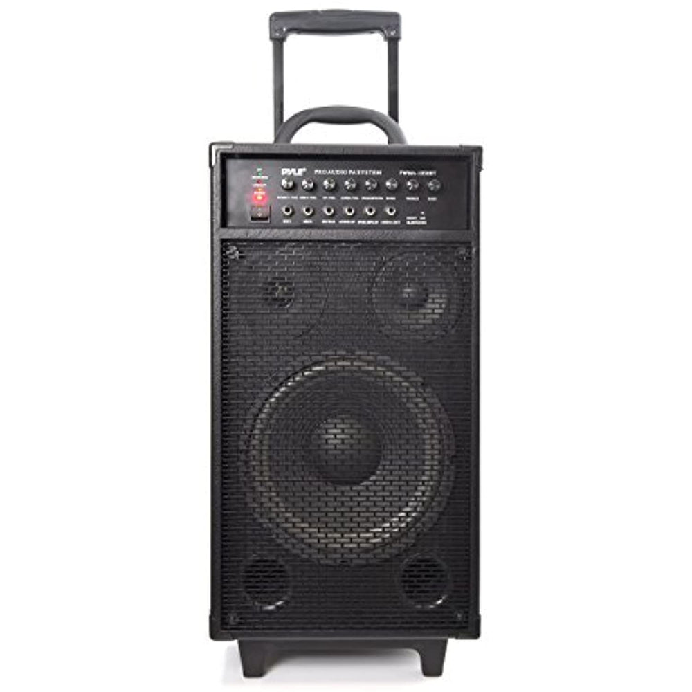 Pyle Outdoor Portable Wireless Bluetooth PA Loud speaker Stereo Sound System with 10 inch Subwoofer, Mid-Range Tweeter, Rechargeable Battery, Microphone, Remote - PWMA1050BT