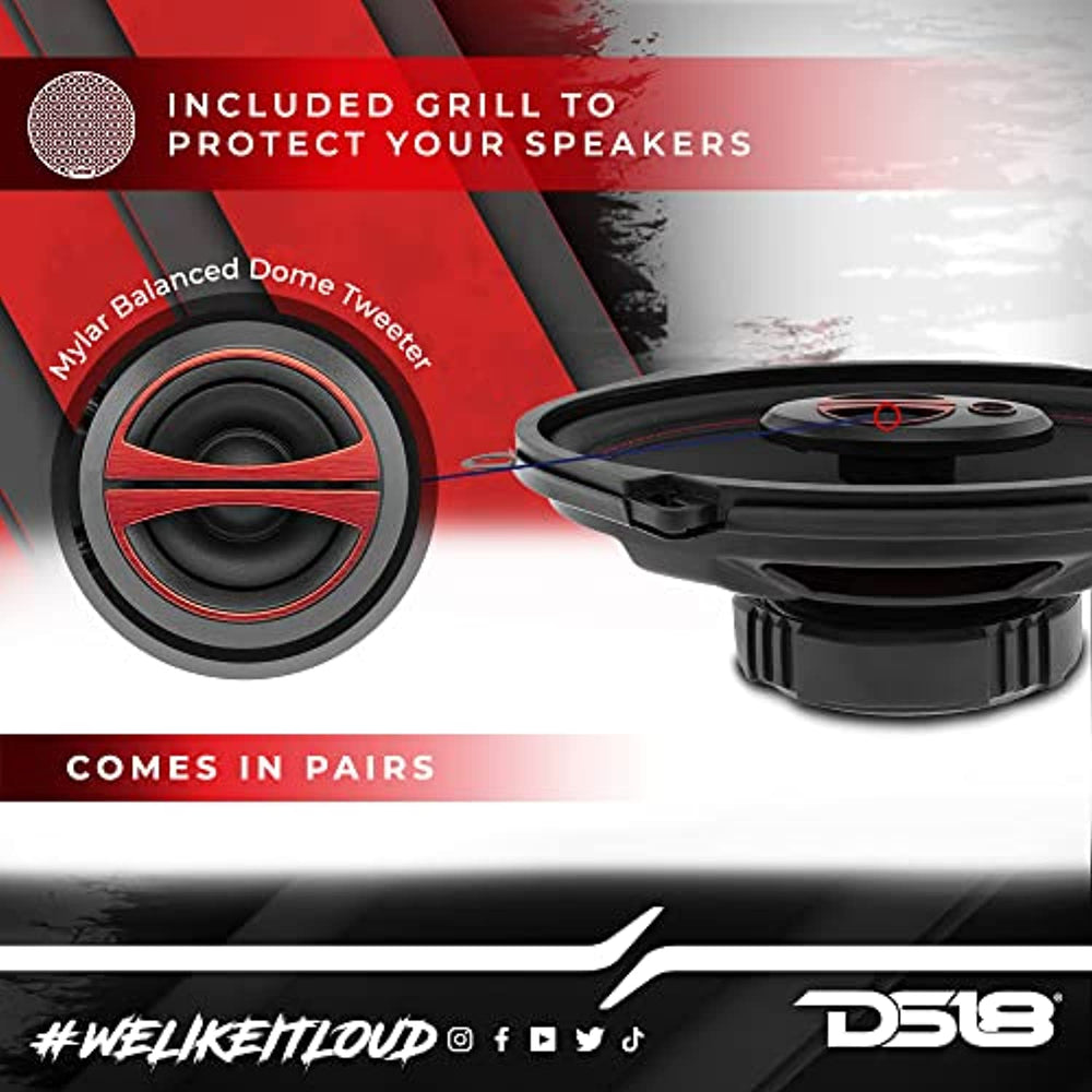DS18 GEN-X5.7 Coaxial Speaker - 5x7 inch, 3-Way, 150W Max, 50W RMS, Black Paper Cone, Two Mylar Dome Tweeters, 4 Ohms - Clarity unparalled by Other Speakers in Their Class (2 Speakers)