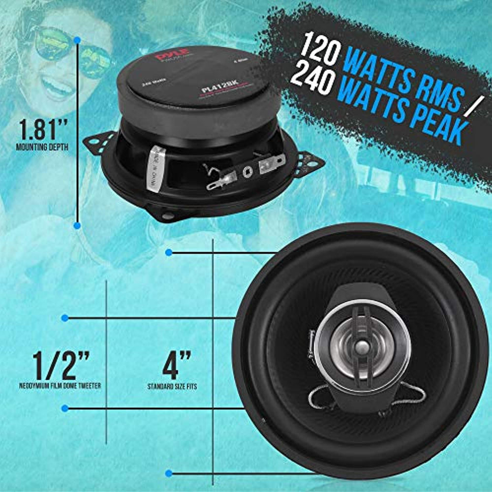 2-Way Universal Car Stereo Speakers - 240W 4 Inch Coaxial Loud Pro Audio Car Speaker Universal OEM Quick Replacement Component Speaker Vehicle Door/Side Panel Mount Compatible - Pyle PL412BK (Pair)