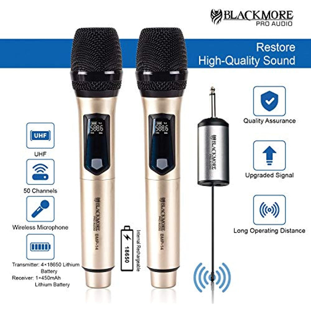 Blackmore Pro Audio Bmp-14 Dual Handheld Reable Uhf Microphone System