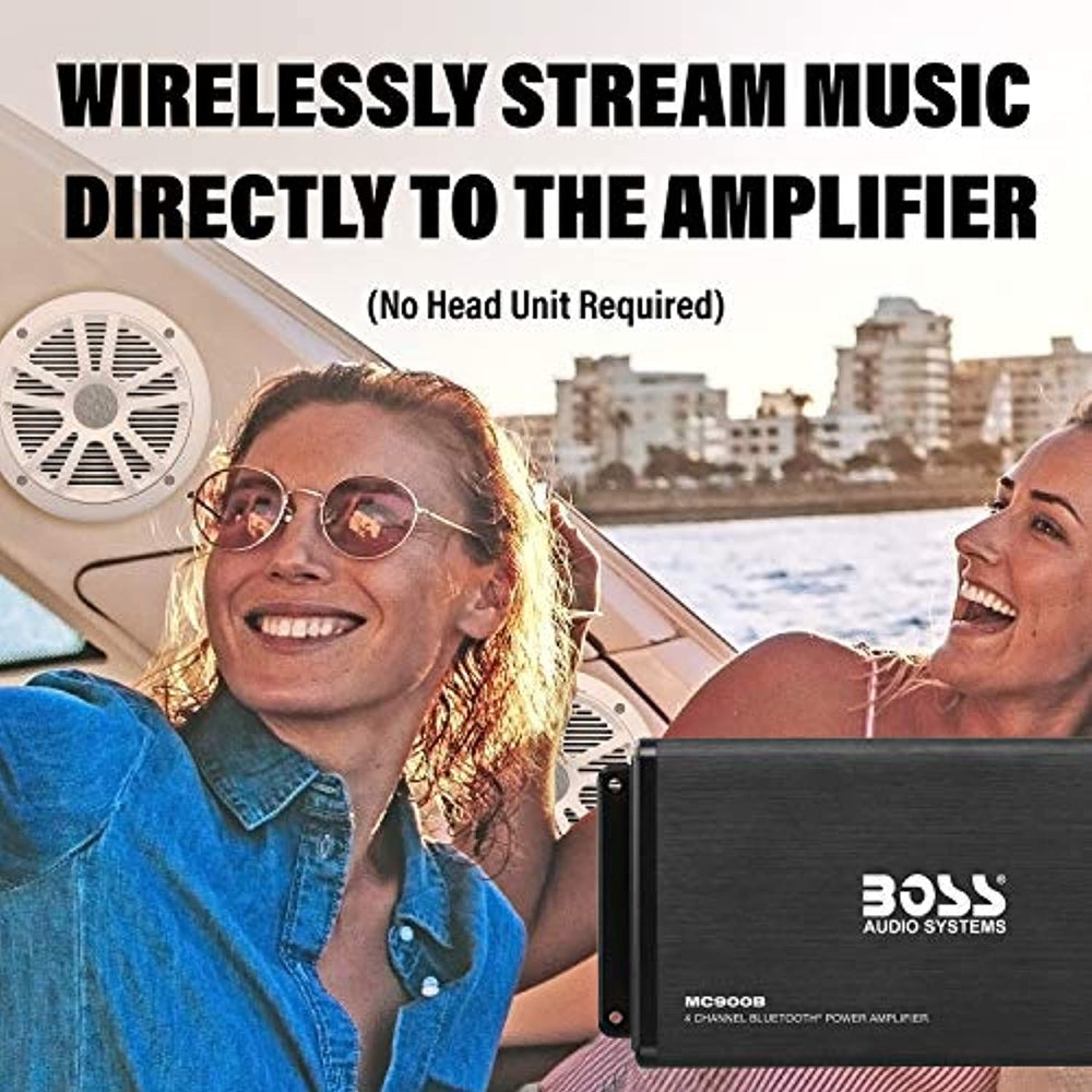 BOSS Audio Systems ASK904B.64 Marine Weatherproof Amplifier and Speaker Package - Full Range 500 Watt Amplifier With Bluetooth Remote, 6.5 Inch 180 Watt Full Range Speakers, No Receiver Needed, Black