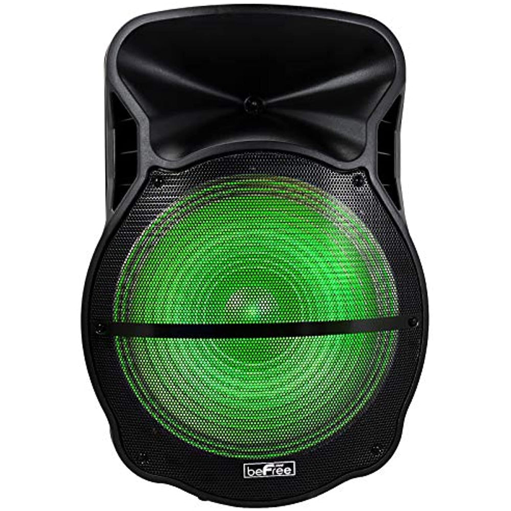beFree Sound 18 Inch Blutooth Portable Rechargeable Party Speaker with Sound Reactive LED Party Lights, USB/SD, Microphone/Guitar Inputs and FM Radio