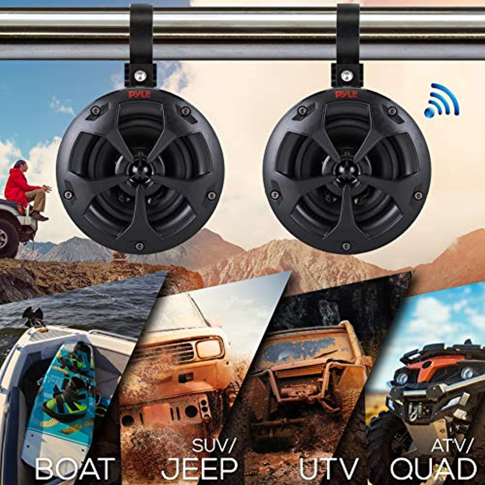 2-Way Dual Bluetooth Off-Road Speakers - 4 Inch 800W Marine Waterproof Wakeboard Speakers, Full Range Outdoor for ATV, Snow Mobile UTV, Quad, Jeep, Boat - Pyle PLUTV46BTA, Black