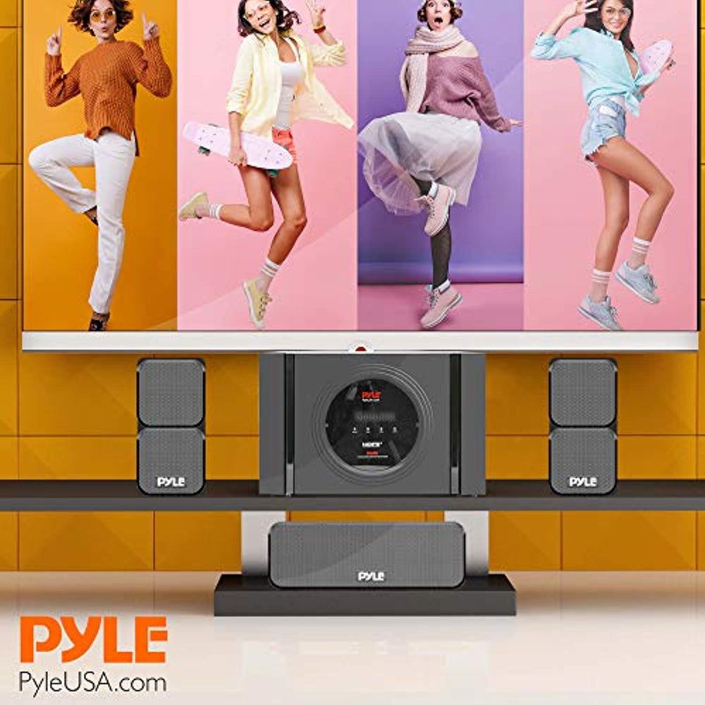 Pyle 5.1 Channel Home Theater Speaker System - 300W Bluetooth Surround Sound Audio Stereo Power Receiver Box Set w/ Built-in Subwoofer, 5 Speakers, Remote, FM Radio, RCA - PT589BT,Black