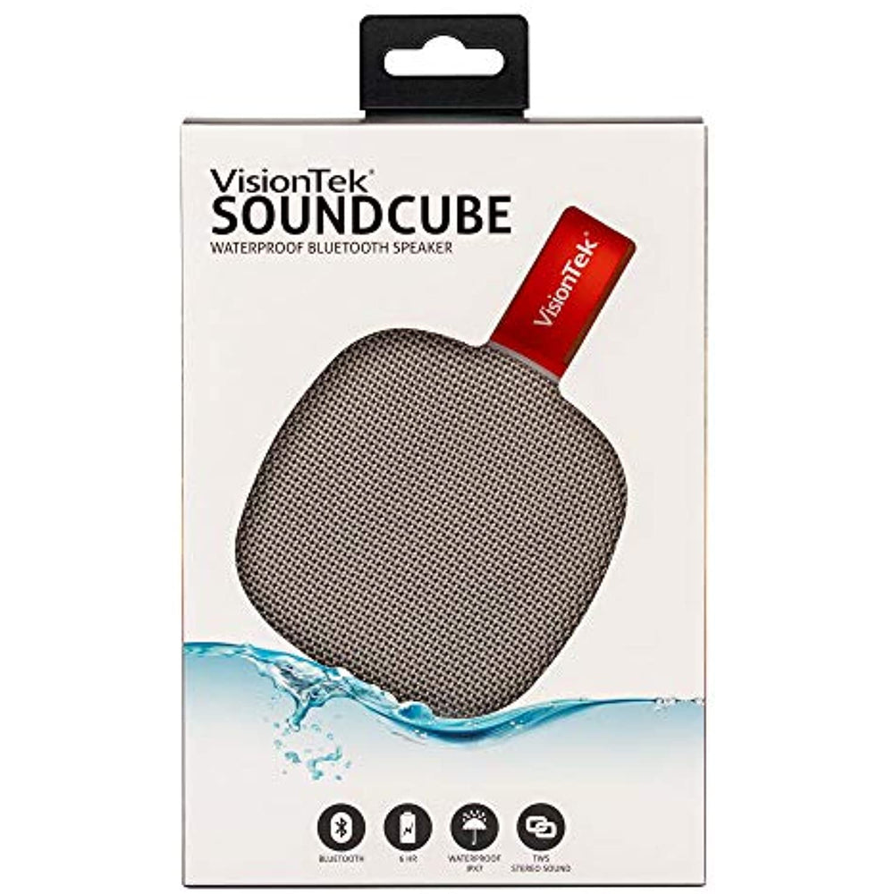VisionTek SoundCube Wireless Bluetooth Speaker – (Gray) with IPX7 Waterproof Rating, Bluetooth 5.0, 6+ Hour Playtime, Built-in Mic, TWS Support, Compatible with Phone/Tablet/TV/Laptop (901323)