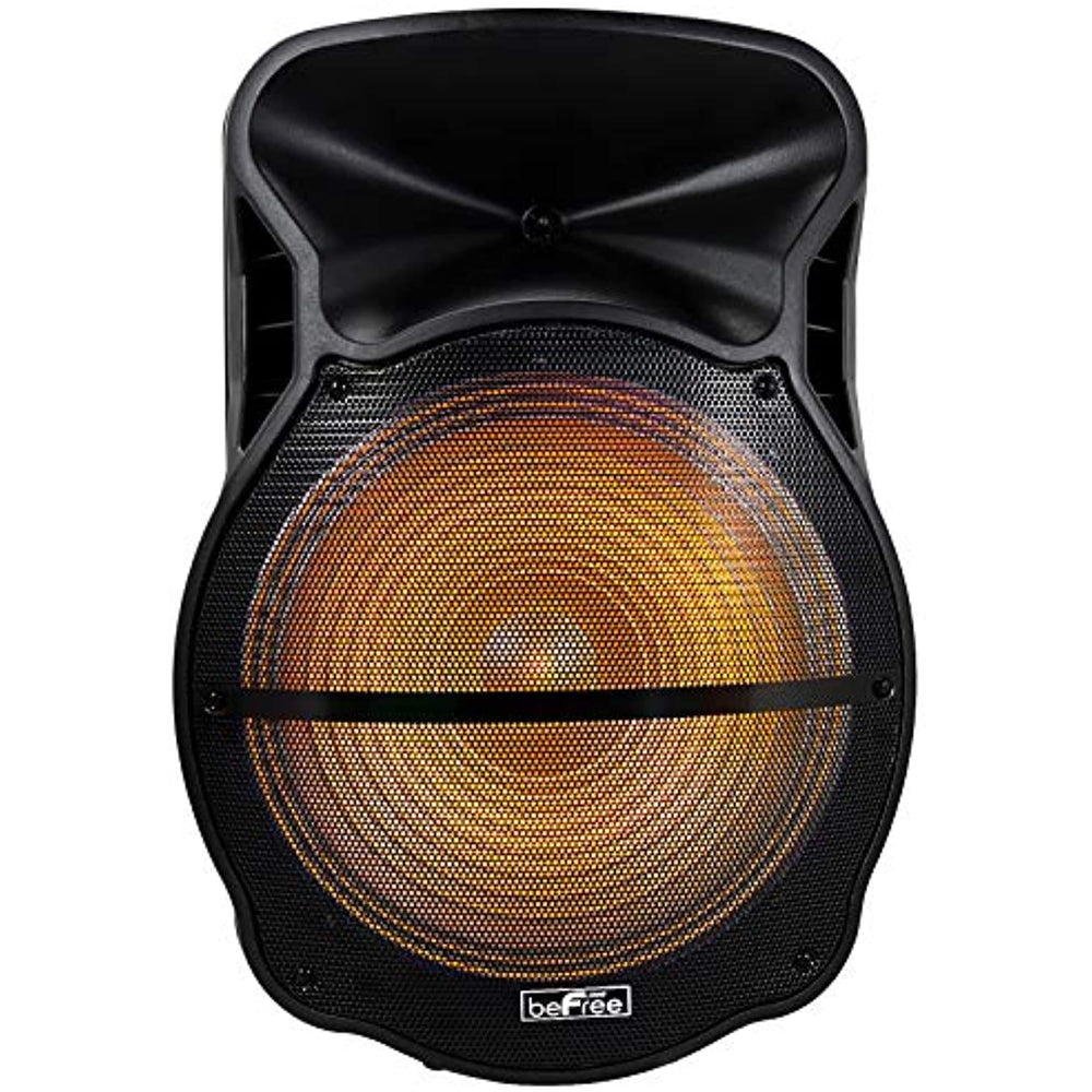 beFree Sound 18 Inch Blutooth Portable Rechargeable Party Speaker with Sound Reactive LED Party Lights, USB/SD, Microphone/Guitar Inputs and FM Radio