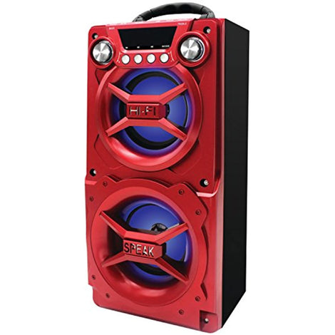 Sylvania SP328-Red, Portable Speaker with Bluetooth, Connect to iPhone, iPad or Android, Double Subwoofer Heavy Bass, Perfect for Events, Red