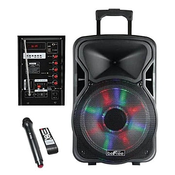 beFree Sound 12 Inch Woofer; Portable, Bluetooth, Powered PA Tailgate Party Rechargeable Speaker With Illuminating Lights